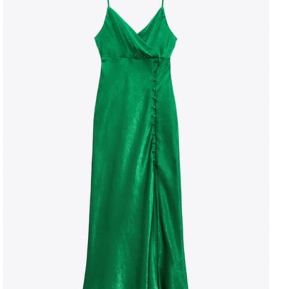 Green Satin Zara Midi dress